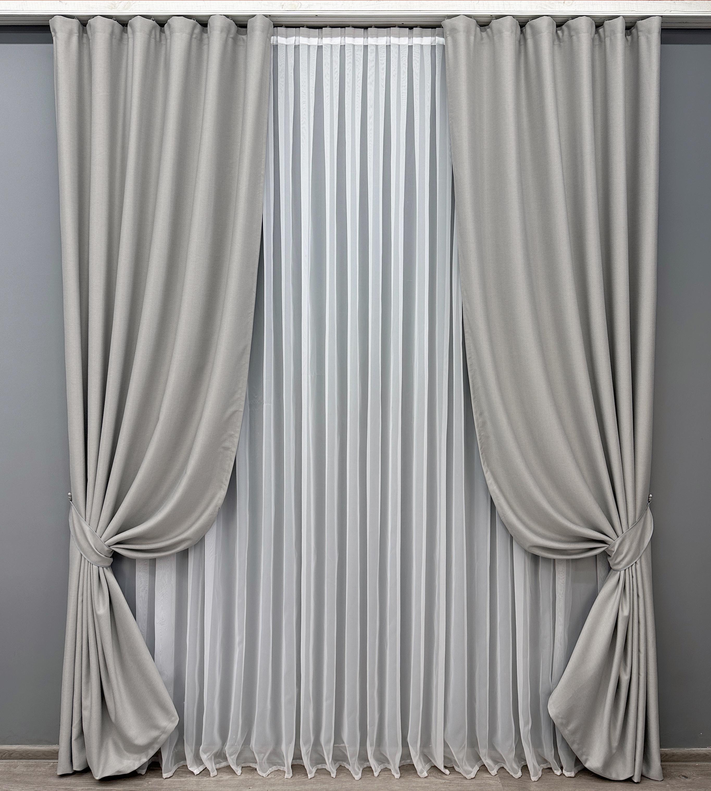 Комплект готових штор VR-Textil Шеніл однотонний №1690ш 150х270 см 2 шт. Попелястий (33-0585) - фото 1