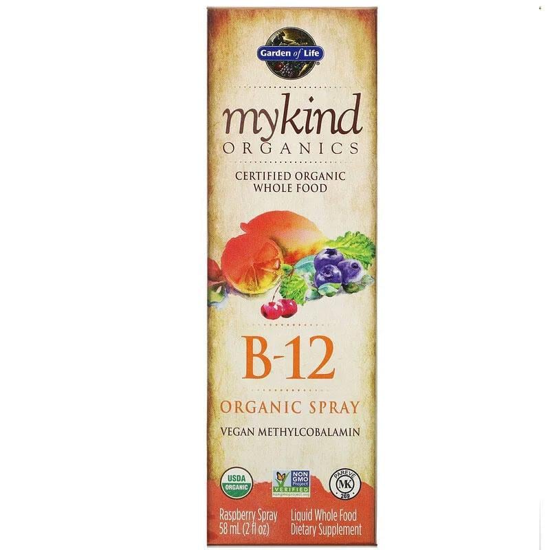 Вітамін Б12 Garden of Life MyKind Organics Vitamin B12 500 мкг метилкобаламін у спреї зі смаком малини 58 мл