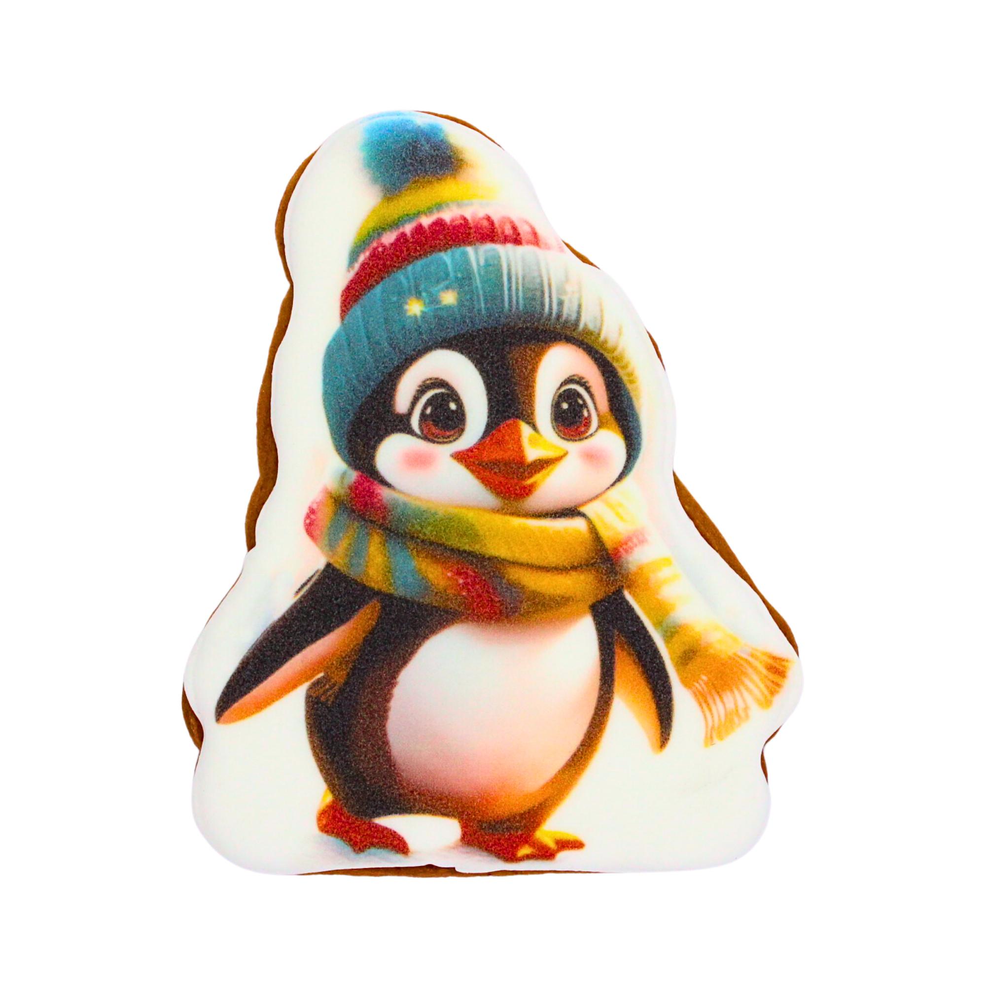 Пряник с принтом Крафт Печенье Новый год Пингвин в шапочке 45 г (nw045123)