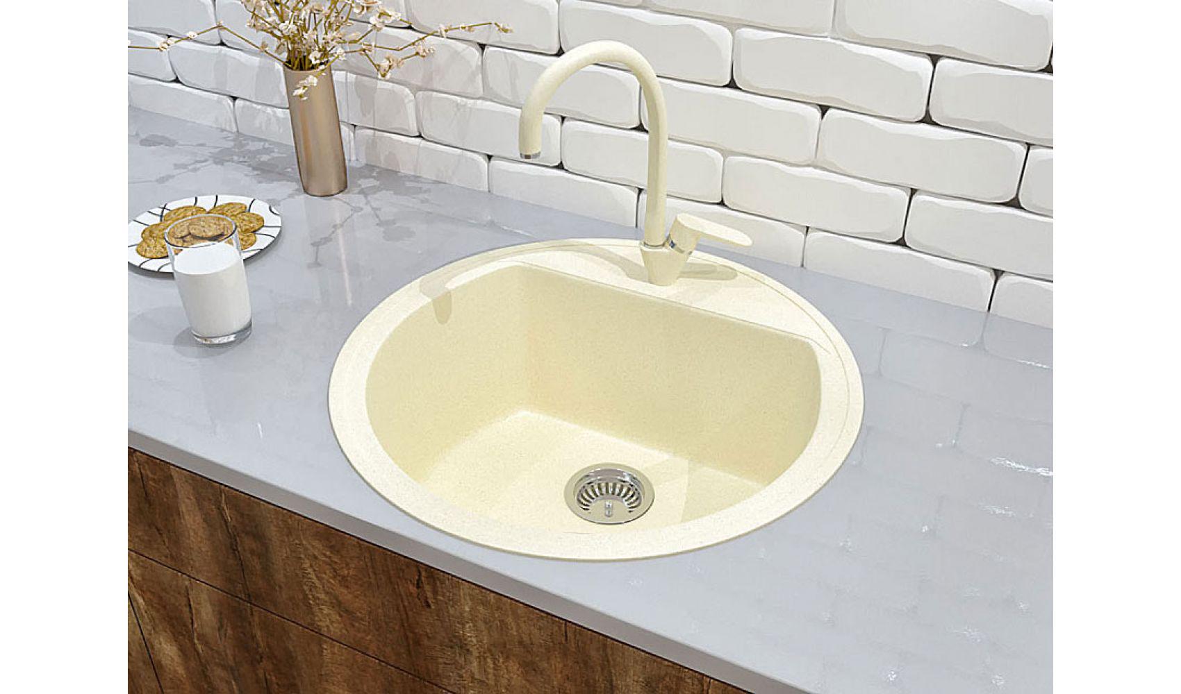 Гранітна кухонна мийка Lexona Ella Бежевий - фото 2