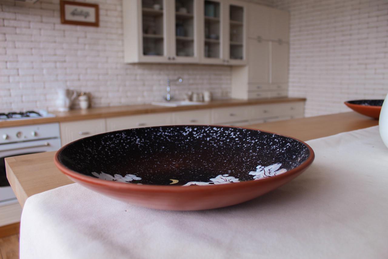 Блюдо глиняное Новогоднее Зима для утки d 38 см ручной работы - фото 5