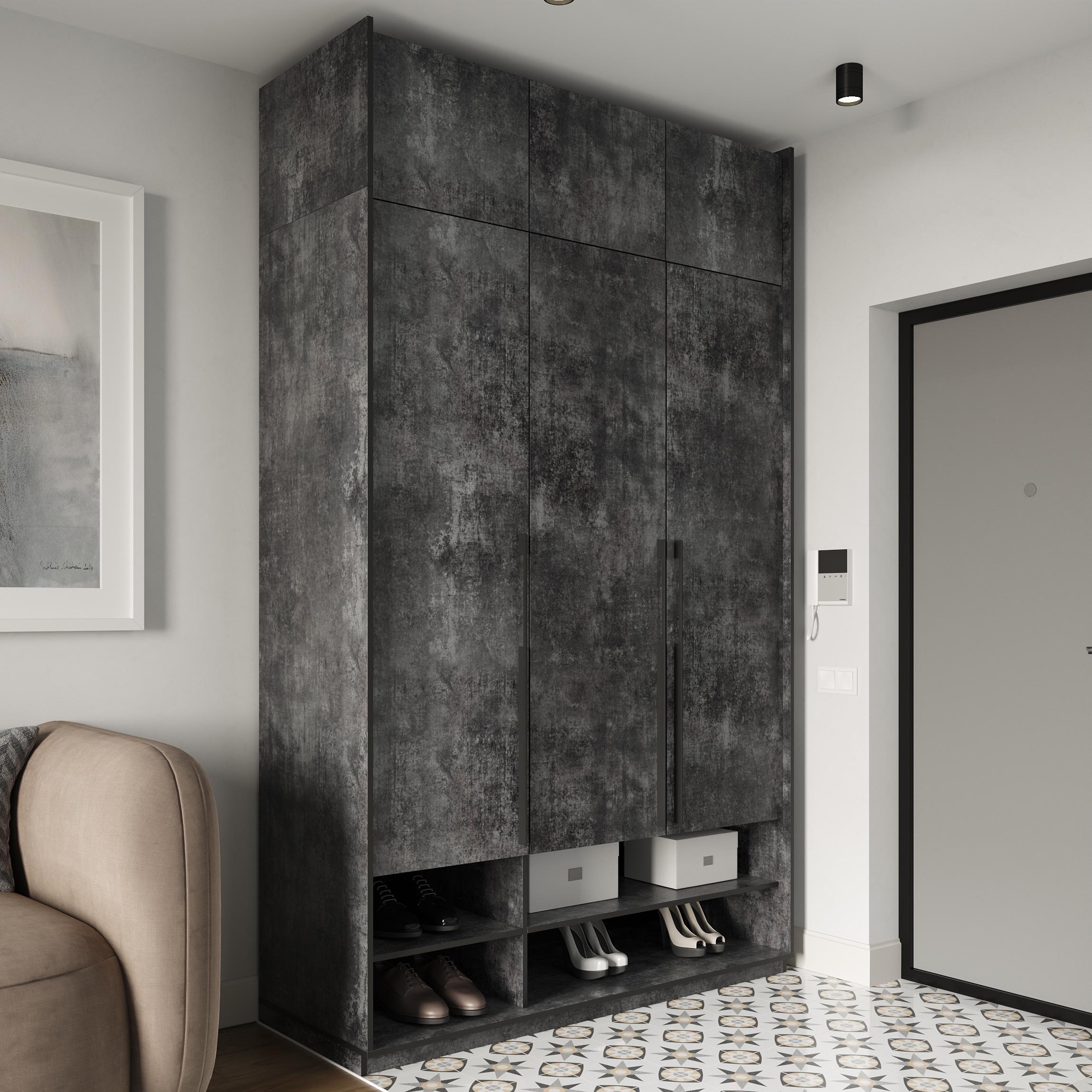 Шафа в передпокій розпашна тридверна зі штангою для одягу та антресолью 1485х2500х570 мм Бетон темний (mr-6a-bm) - фото 1 Шафа в передпокій розпашна тридверна зі штангою для одягу та антресолью 1485х2500х570 мм Бетон темний (mr-6a-bm) - фото 1