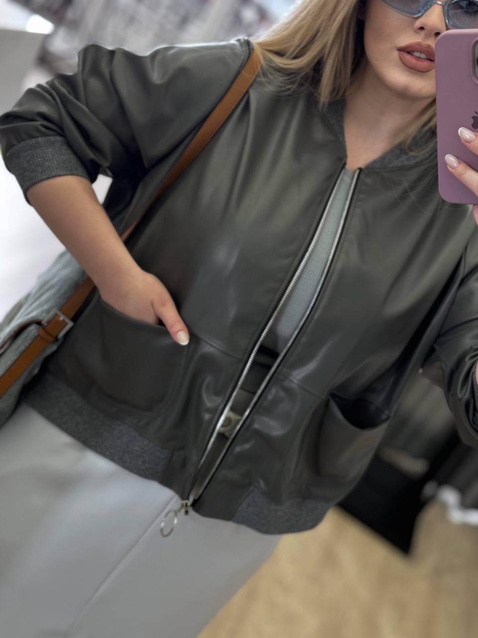 Куртка женская весенняя Джилли р. 58-62 Серый (#467-эл) - фото 10