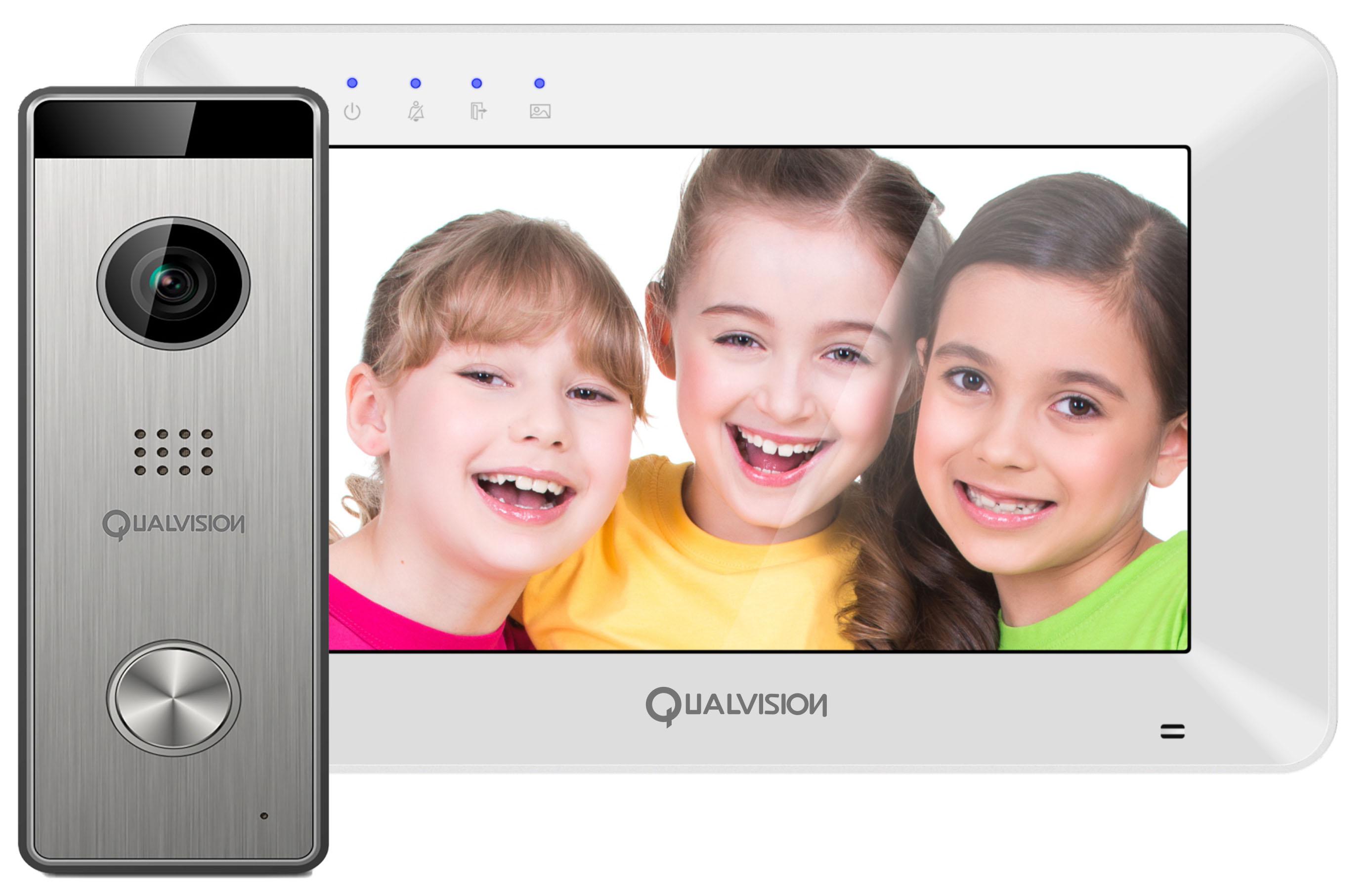 Комплект відеодомофона Qualvision QV-IDS4726QW White+QV-ODS235SX Silver