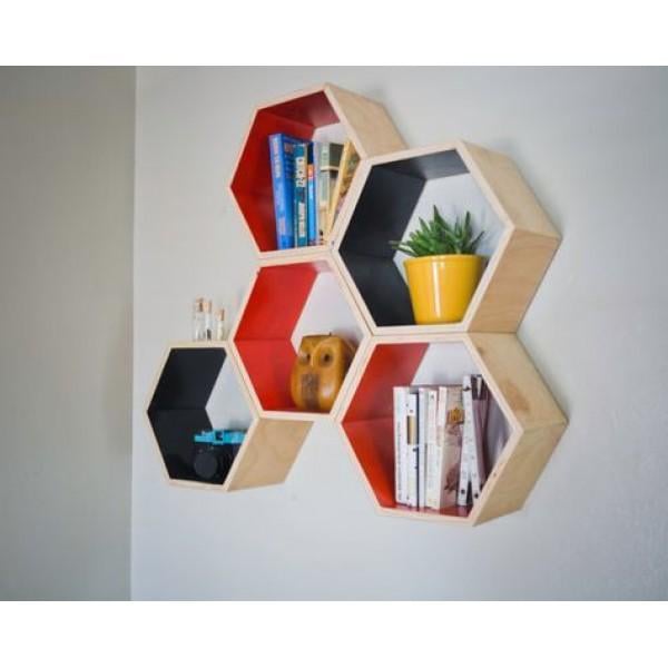 Полки настенные деревянные Woody в форме сот цвет натуральный, 5 шт.