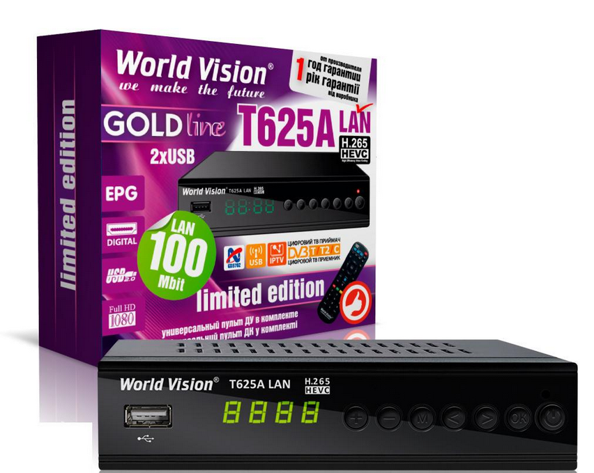 Тюнер World Vision Т645A LAN USB WiFi/IPTV/WebTV/Megogo/дисплей і кнопки управління/металевий корпус