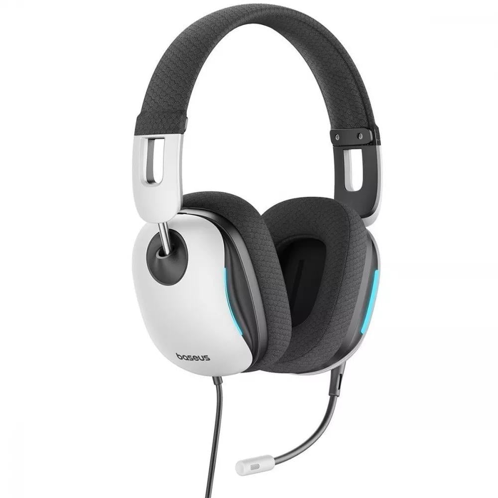 Навушники дротові ігрові BASEUS GoPlay1+ Max підсвічування з мікрофоном знімним Білий (28780357)