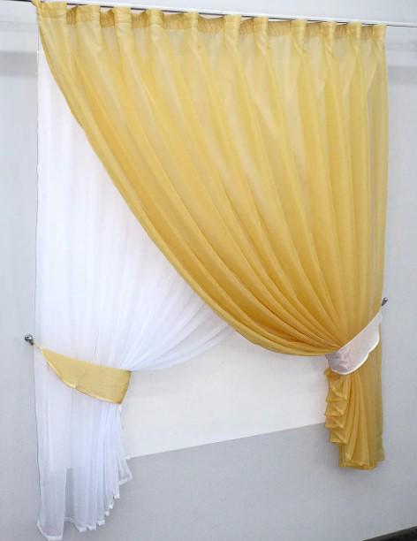 Занавеска на кухню/балкон шифон 280х170 см Янтарный/Белый (076к) - фото 2