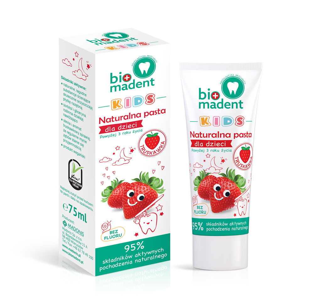 Зубная паста Bio Madent Kids натуральная с ароматом клубники 75 мл (38000273)
