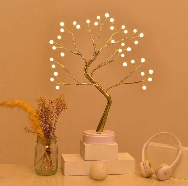 Світильник дерево декоративний з лампочками в стилі Bonsai тепле біле світло USB 3AA лампочки