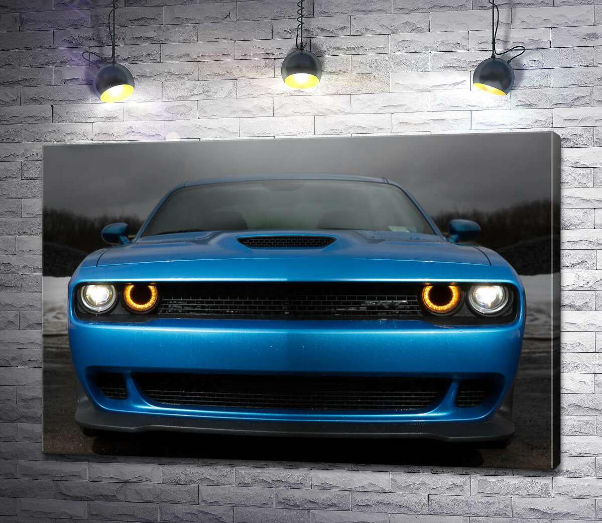 Картина ArtPoster Анфас синего автомобиля Dodge Challenger SRT Hellcat 2019 50x34 см Модуль №1 (003963)