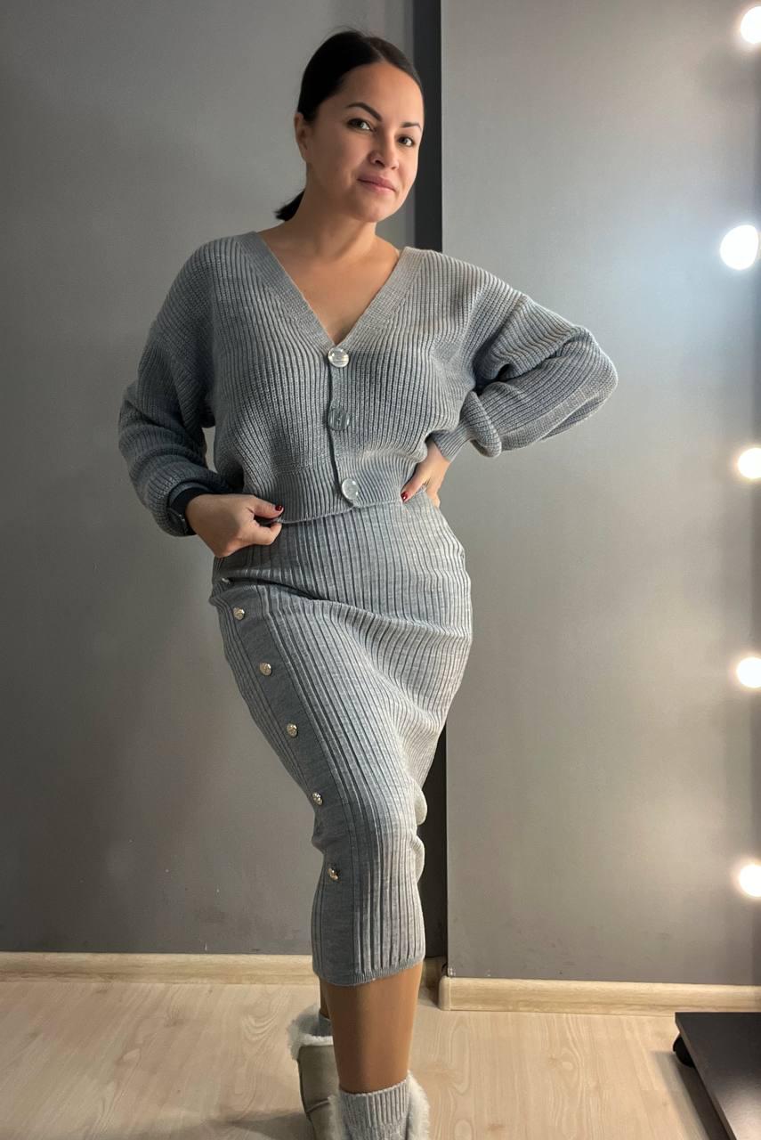 Юбка женская My fashion 2024403 вязка миди широкий рубчик OS Серый (1146)