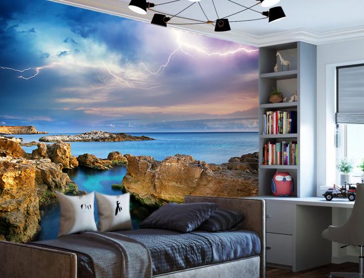 Фотообои флизелиновые в спальню Гроза в море 3D 100х100 см (2214)