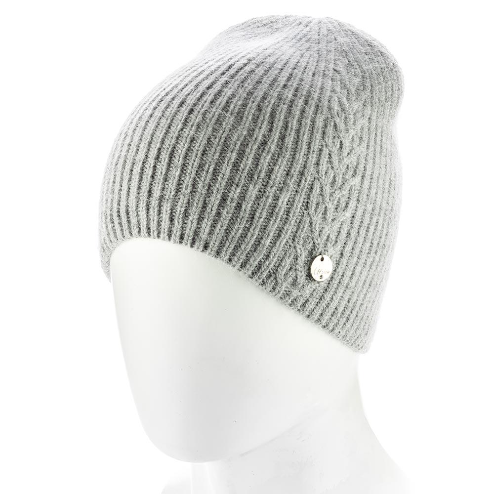 Шапка женская зимняя из ангоры Atrics WH903 с узором без отворота утепленная флисом Серый - фото 1