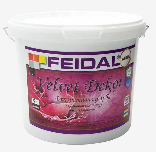 Краска декоративная Feidal Velvet Dekor с эффектом бархата 5 л Белый перламутровый - фото 1 Краска декоративная Feidal Velvet Dekor с эффектом бархата 5 л Белый перламутровый - фото 1