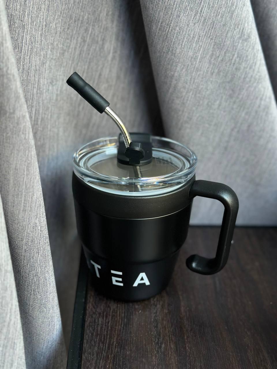 Термочашка YIWU Coffee&Tea с трубочкой и двойным открыванием 480 мл Черный (HP-14-23B)