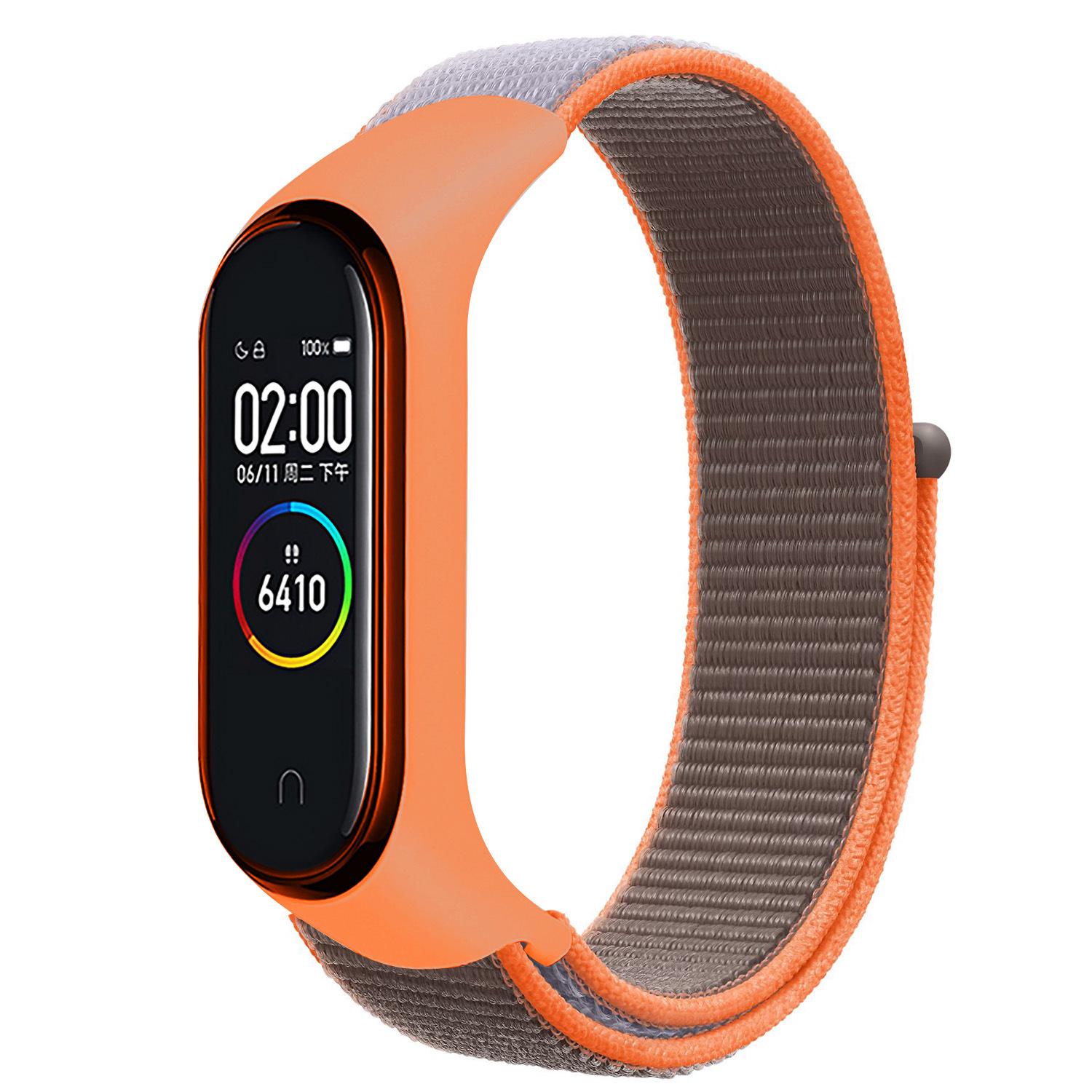 Ремінець MRK для фітнес браслета Xiaomi Mi Band 6/5/4/3 нейлоновий Помаранчевий/Сірий