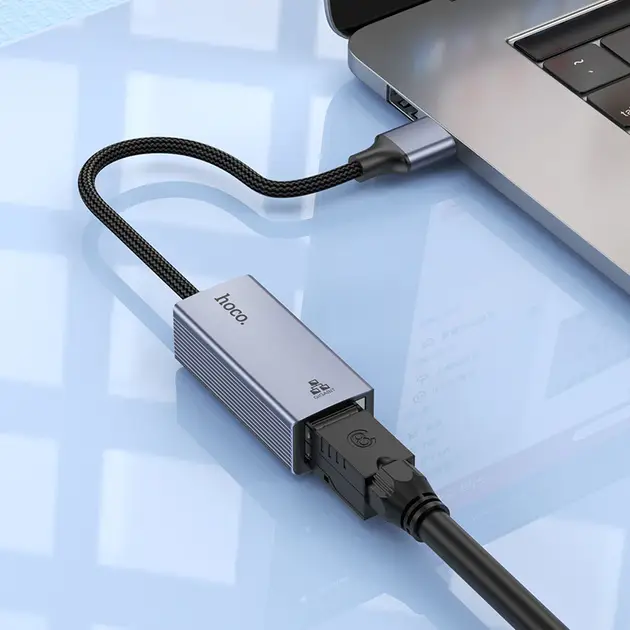 Мережевий адаптер Hoco UA37 USB Ethernet Adapter 1000 Mbps Grey - фото 7