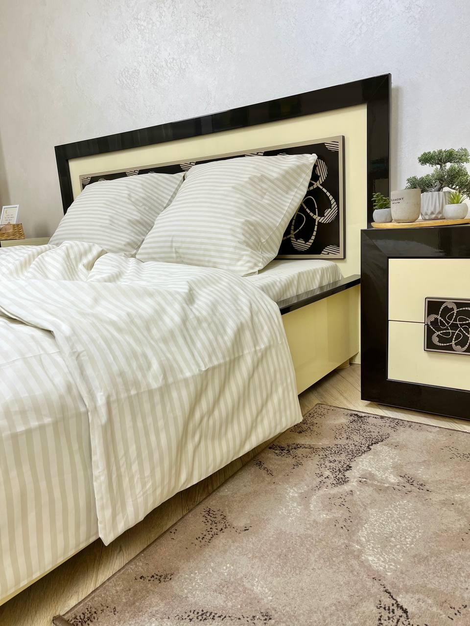 Комплект постільної білизни євро Смужка простирадло на резинці 180x200х20 см Бежевий (28838376) - фото 2