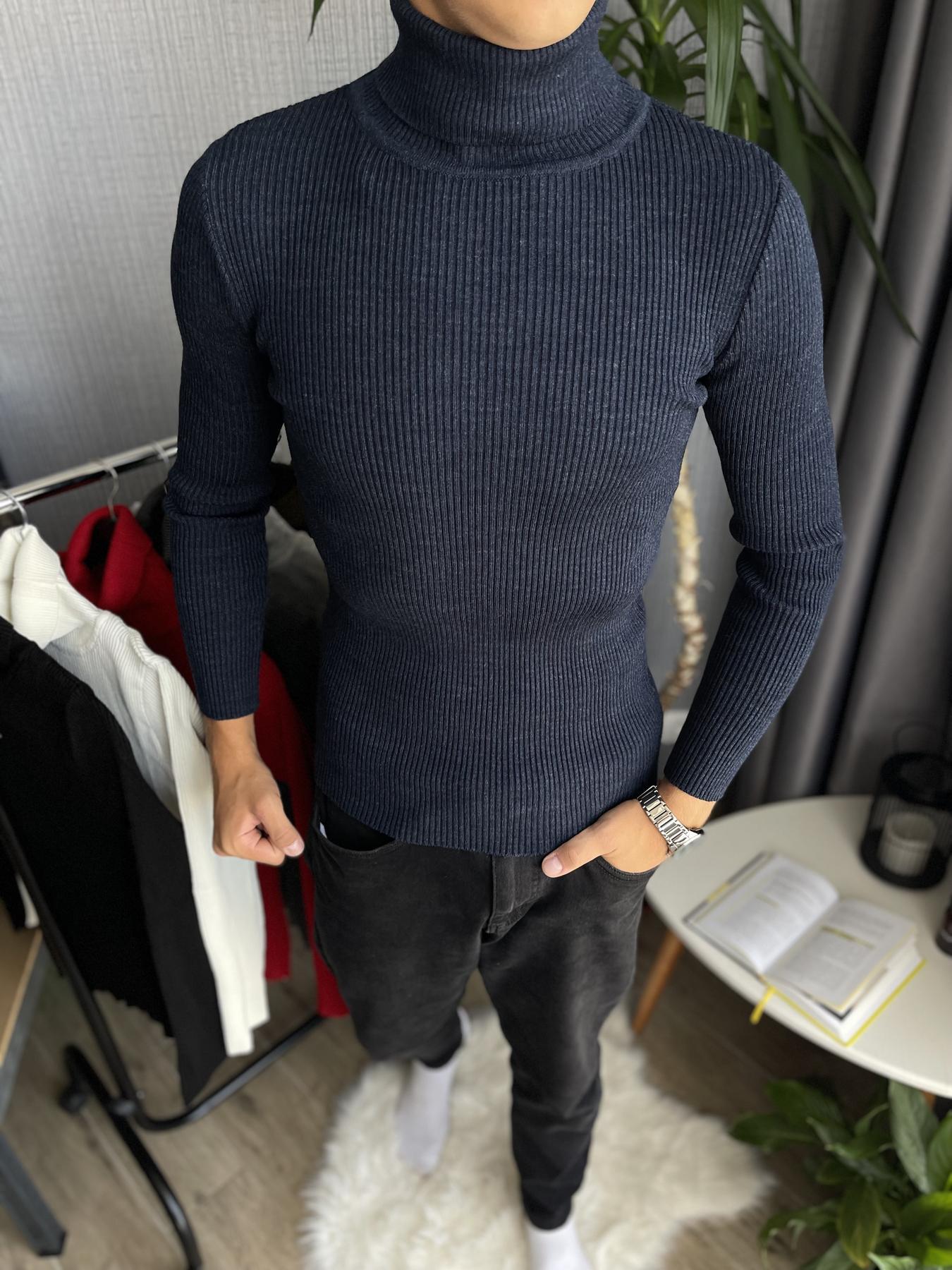 Гольф мужской с высокой горловиной в рубчик XXL Синий (26535/7/4) - фото 4 Гольф мужской с высокой горловиной в рубчик XXL Синий (26535/7/4) - фото 4