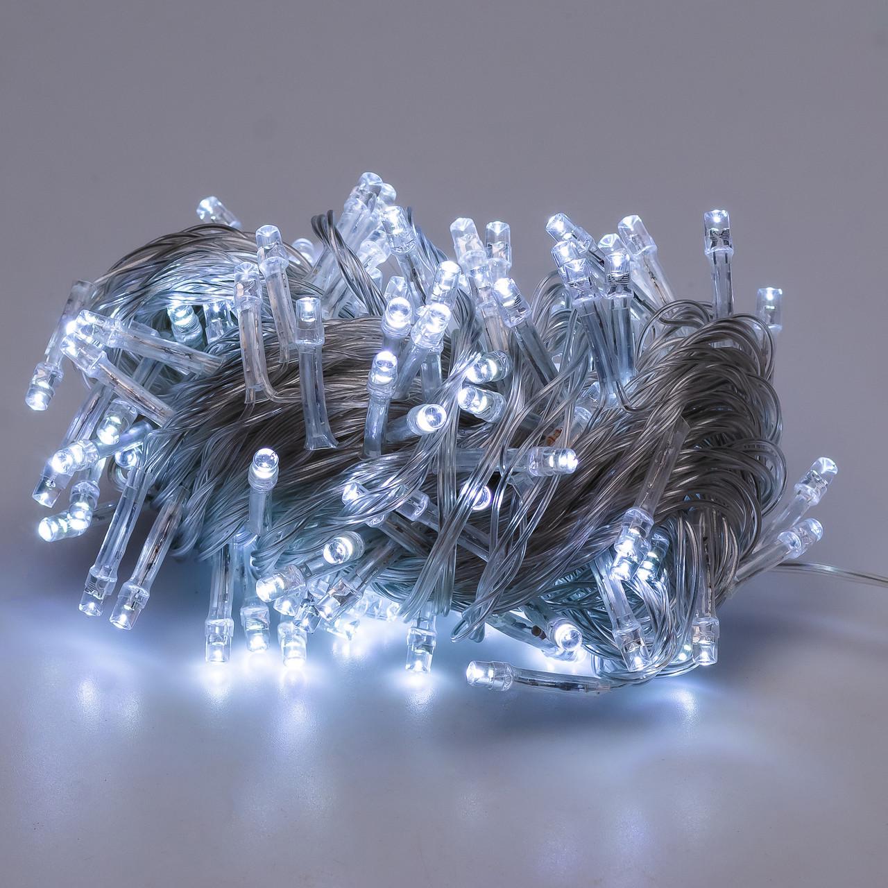 Гирлянда нить на 200 LED лампочек светодиодная прозрачный провод 8 режимов 10 м Белый