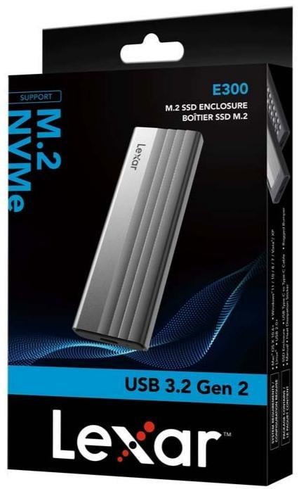 Кишеня для жорстких дисків зовнішня Lexar E300 для M.2 NVMe SSD, USB 3.2 Gen2 Type-C до 10 Гбіт/с (CASE-LEXAR-E300-SLV) - фото 3
