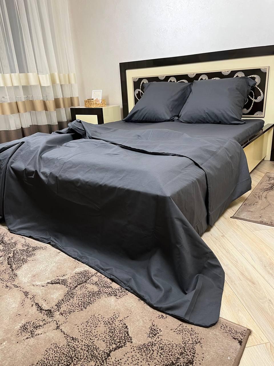 Комплект постельного белья простынь на резинке двуспальный 180x200х20/70х70 см Серый (14549951)
