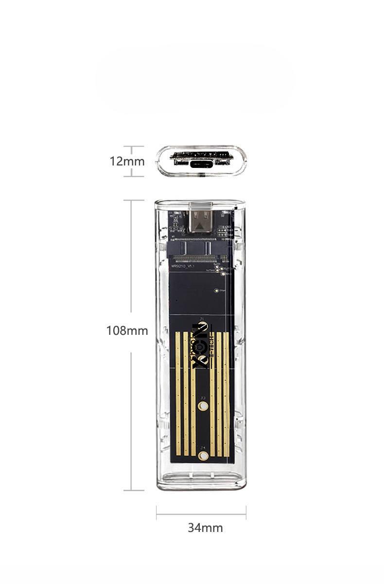 Зовнішня кишеня XON MemoryCase для M.2 NVMe PCIe/NGFF SATA USB 3.1 Type-C Прозорий (XSC2C13NN1PT 6310) - фото 3