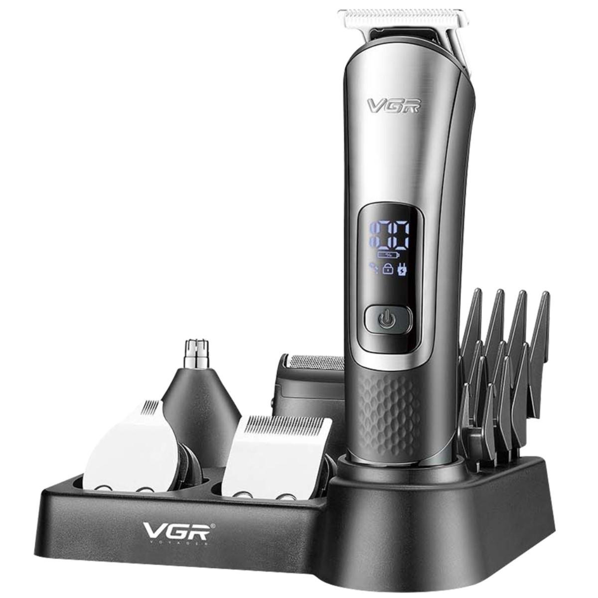 Набір для стрижки VGR V-111 5в1 9 насадок 1500 mAh LED display IPX6 Black Silver (613631)