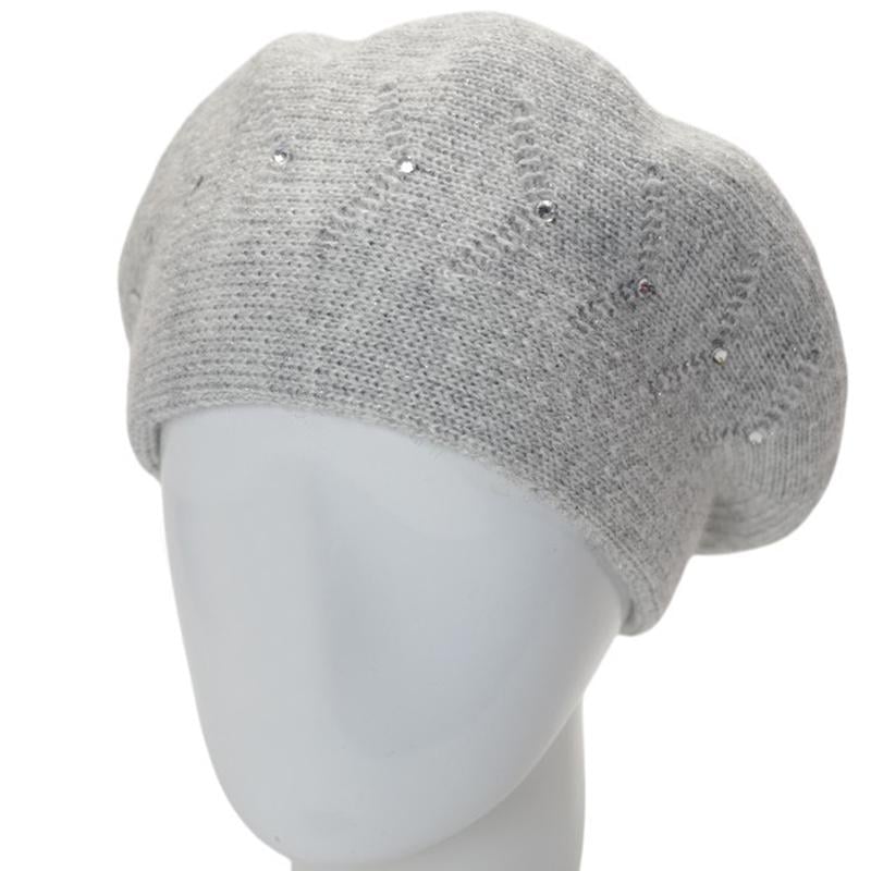 Берет жіночий Lirus БЕАТРІС з люрексовою ниткою подвійний з візерунком та стразами one size Світло-сірий (280709) - фото 1