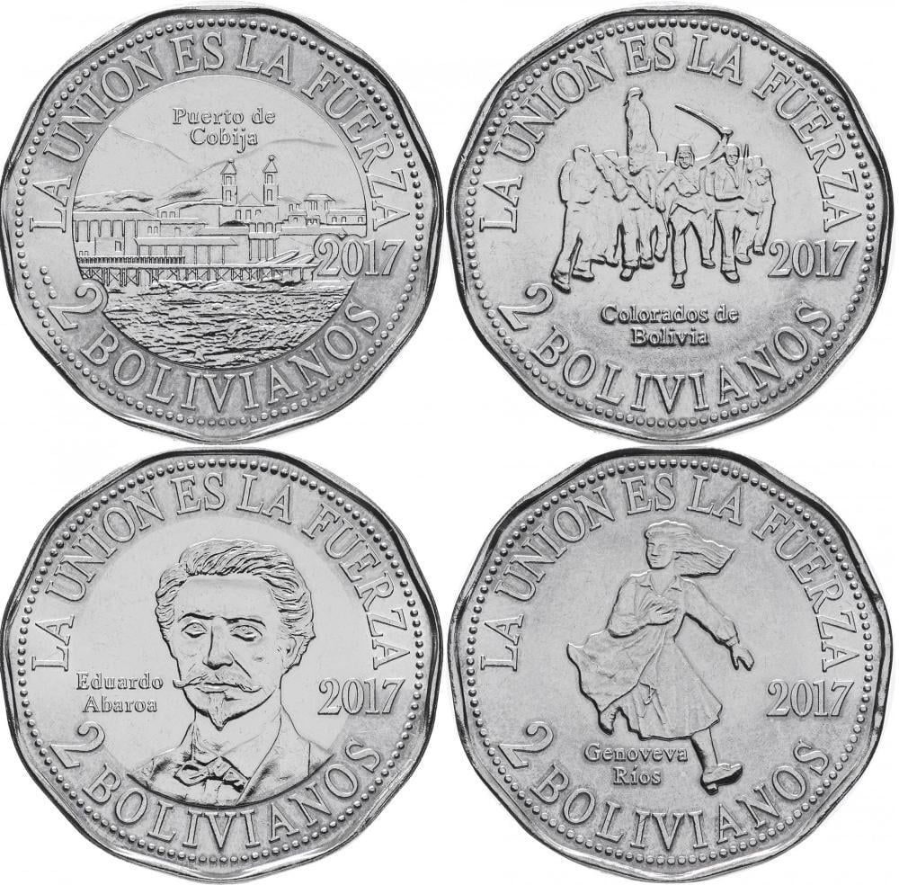 Коллекционные монеты Боливия 4 шт. по 2 боливиано 2017 UNC (М08627) Коллекционные монеты Боливия 4 шт. по 2 боливиано 2017 UNC (М08627)