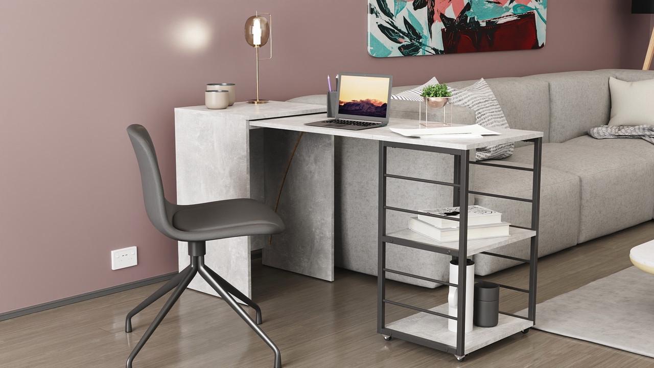 Стіл-тумба трансформер Ferrum-decor Смарт 2/2 метал/ДСП 16 мм 750x1450x600 мм Чорний/Бетон (FRD-105108) - фото 10 Стіл-тумба трансформер Ferrum-decor Смарт 2/2 метал/ДСП 16 мм 750x1450x600 мм Чорний/Бетон (FRD-105108) - фото 10