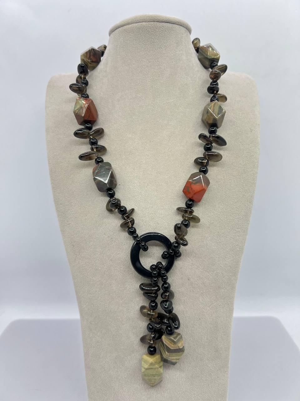 Бусы агат яшма раухтопаз 49 см Разноцветный (11402)