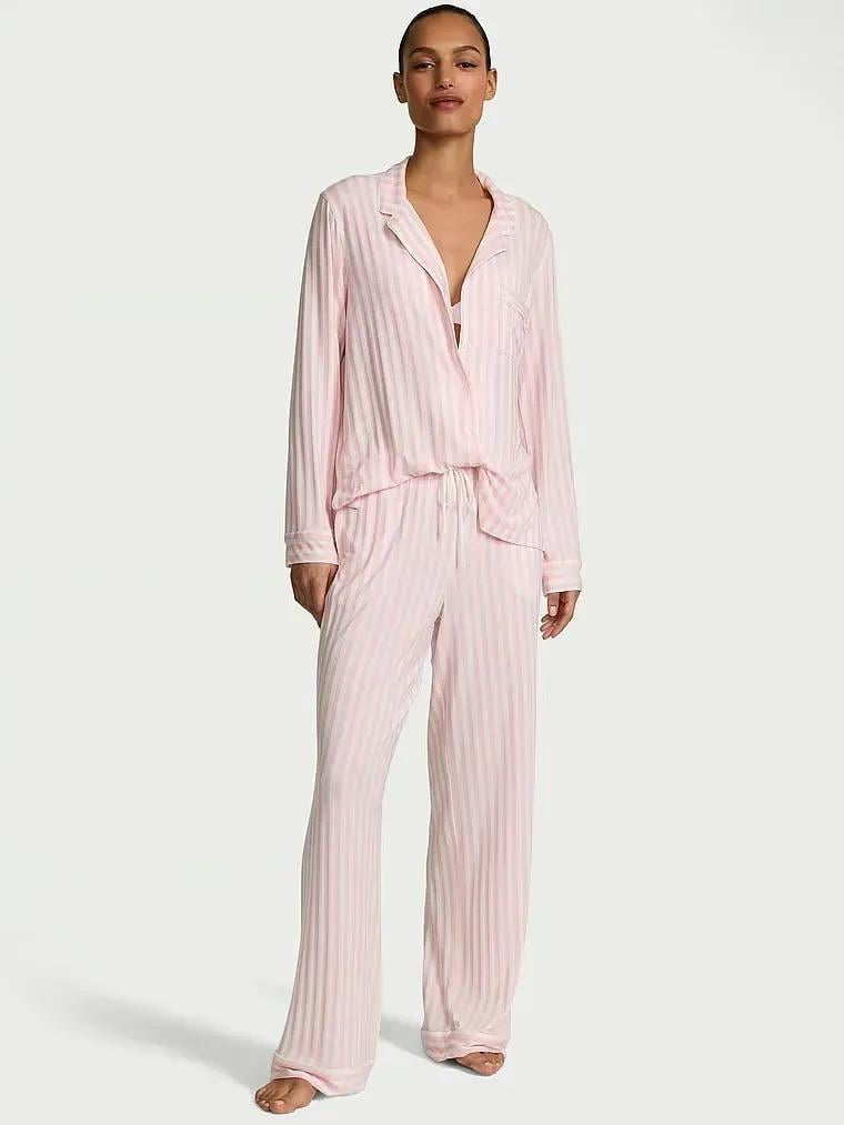 Пижама Victoria's Secret Modal Soft Long Pajama Set Regular полоска XXL Розовый (2671535D)