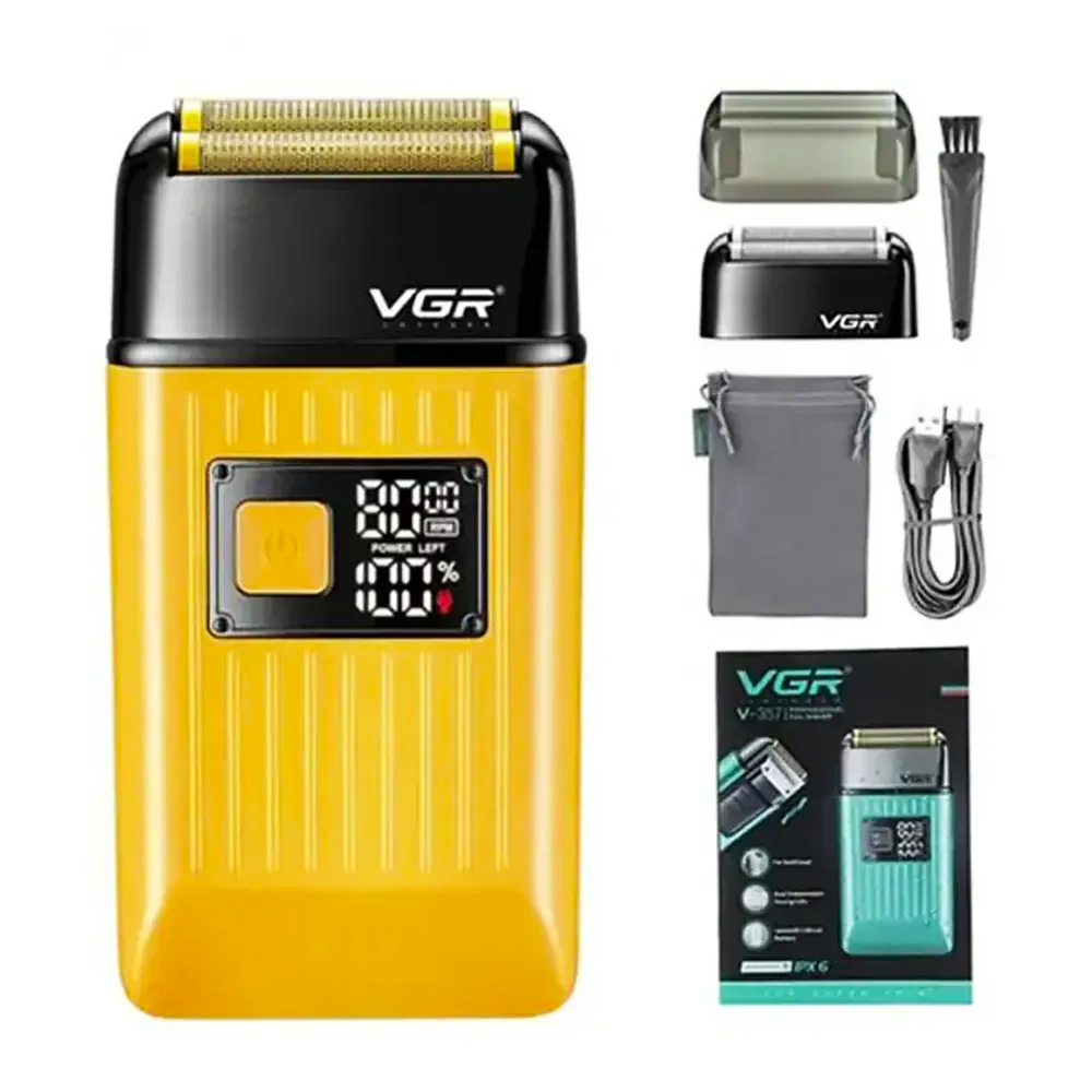 Аккумуляторная электробритва шейвер с USB и LED дисплеем, Желтая VGR V-357 (L) - фото 5