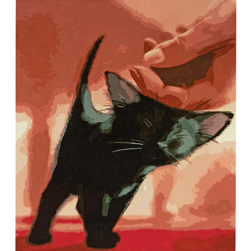 Картина за номерами Strateg Преміум Ласка чорного котика 30x40 см (SS6615)