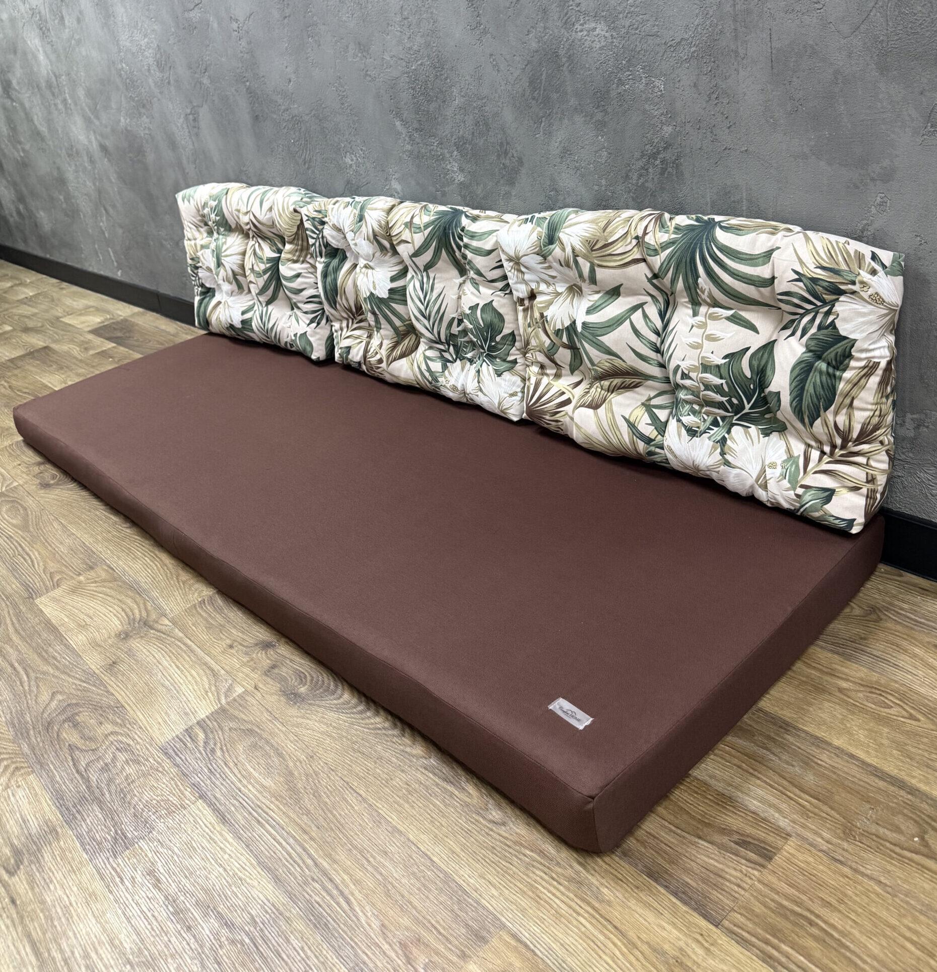 Комплект матрас со спинкой Comfort Home Hibiscus green на поддоны/качели/каркасы/садовую мебель панама 120х60х40х8 см