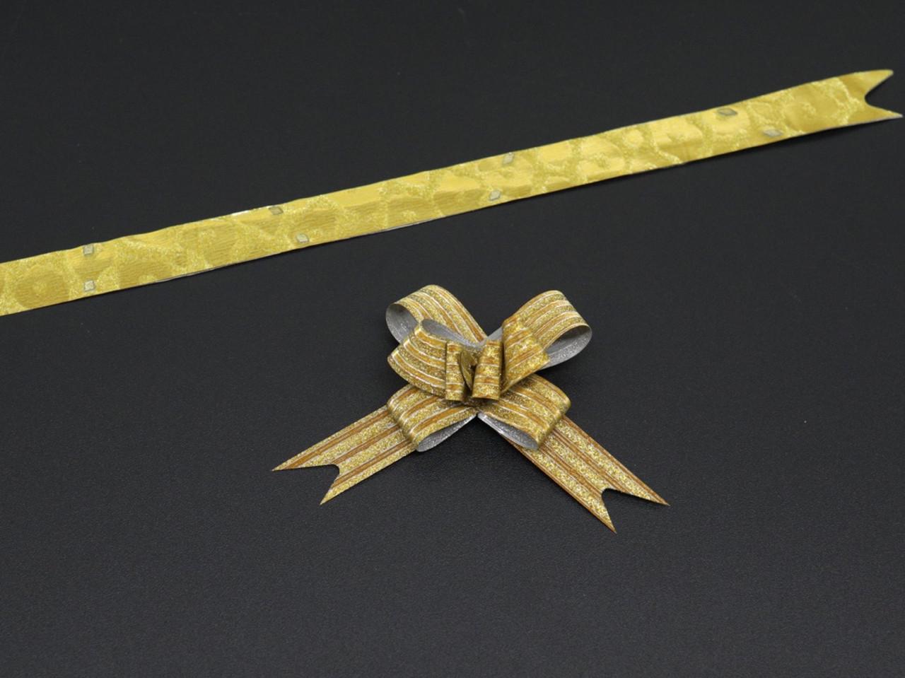 Бант подарунковий на затяжках прикрашений візерунком 6х3 см Золотистий (1125299822)