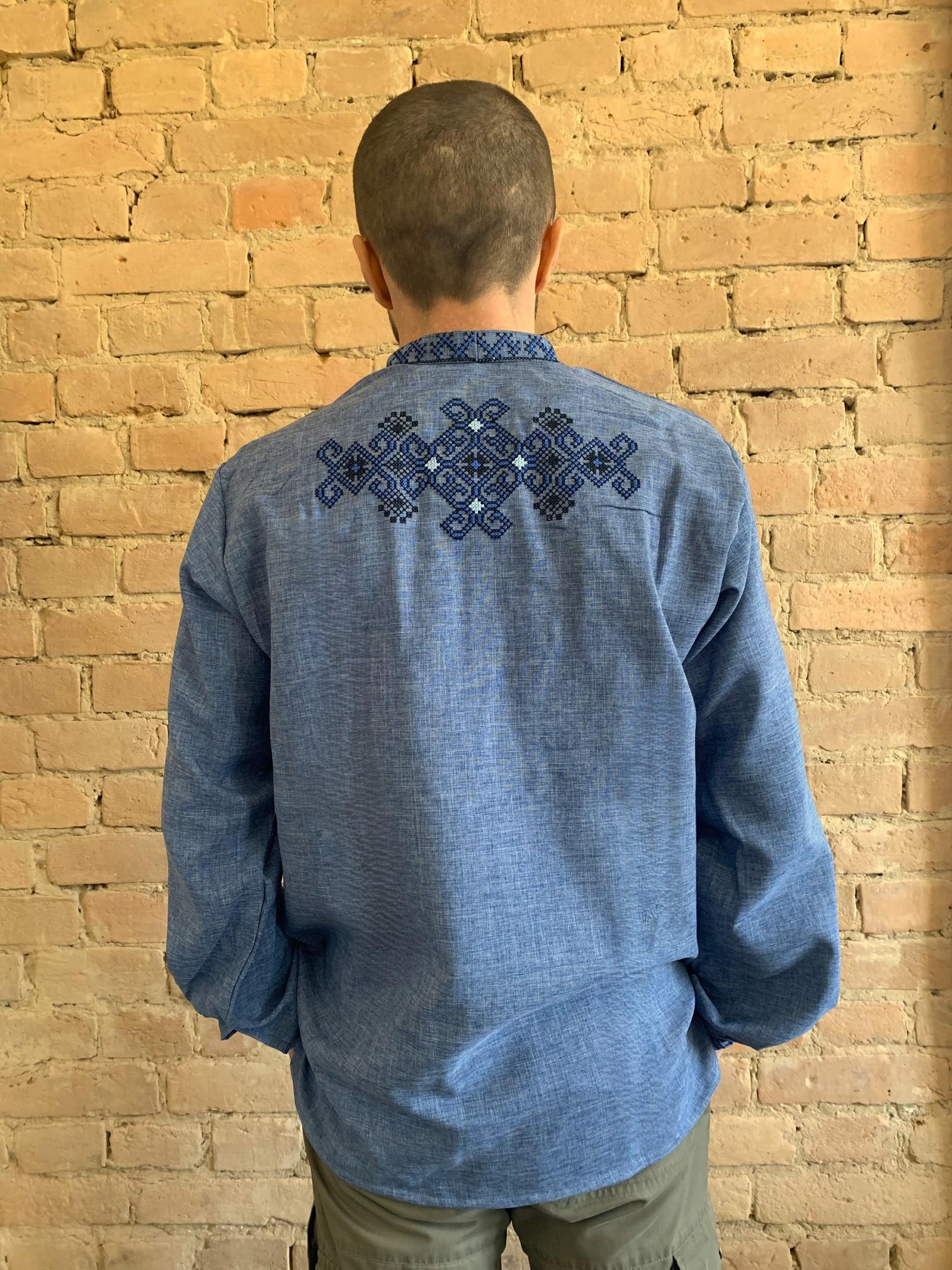 Вышиванка мужская с орнаментом Фламинго и вышивкой на спине темная нить р. 56 (4421/56) - фото 2 Вышиванка мужская с орнаментом Фламинго и вышивкой на спине темная нить р. 56 (4421/56) - фото 2