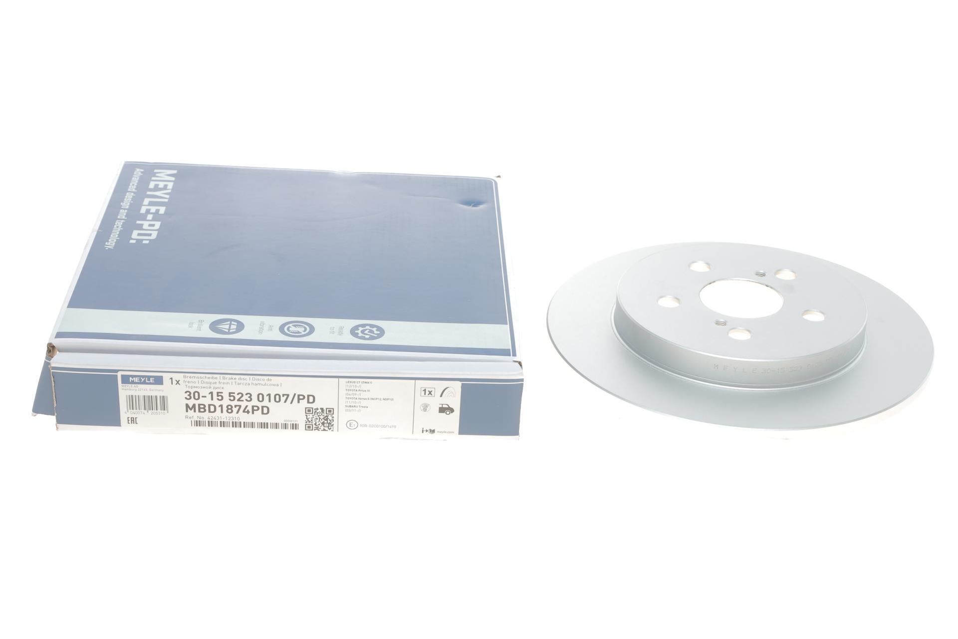 Диск тормозной задний Meyle Toyota Corolla 1.4-2.0 16V 01- оцинковка 259x9 мм (30-15 523 0107/PD MEYLE)