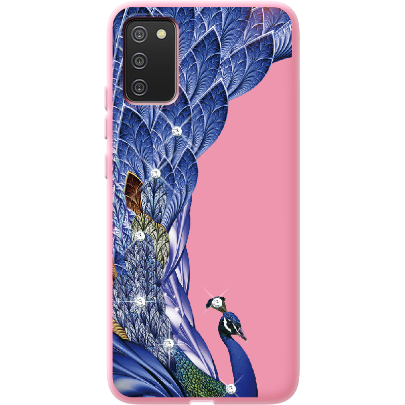 Чехол BoxFace Samsung A025 Galaxy A02S Павлин со стразами Розовый силикон (41511-rs7-41676)