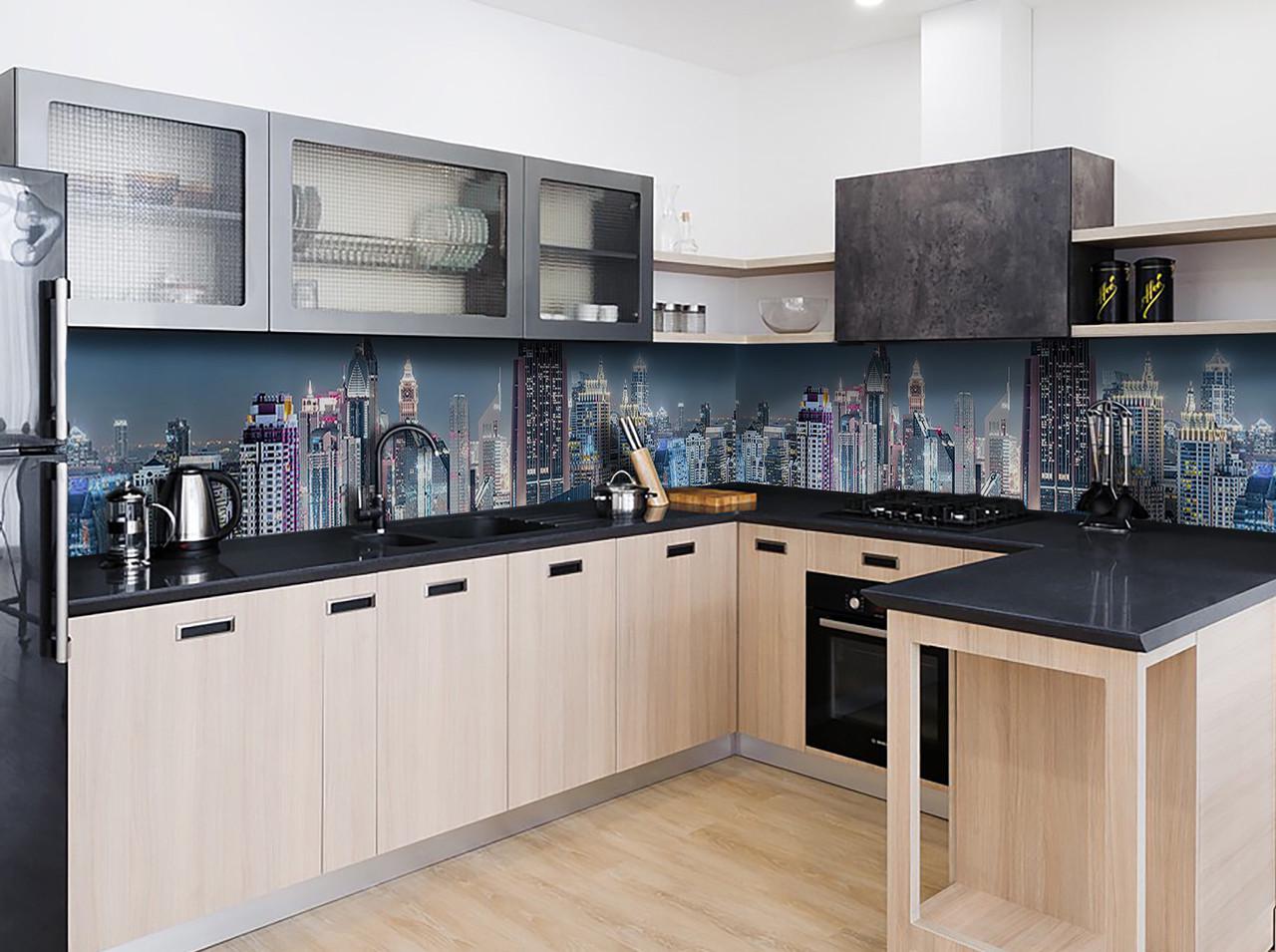 Кухонный фартук Ночной Лондон из самоклеющейся виниловой пленки 60х300 см Синий