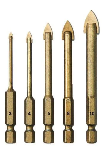 Сверла для шуруповерта по стеклу керамики 3-10 мм 6-гранные 5 шт. (284854) Сверла для шуруповерта по стеклу керамики 3-10 мм 6-гранные 5 шт. (284854)