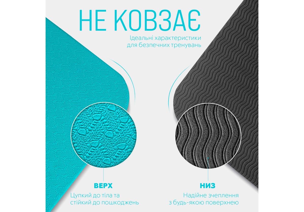 Коврик для йоги и фитнеса EasyFit TPE/TC двухслойный 6 мм Мятный/Черный (EF-1924-MTB) - фото 4 Коврик для йоги и фитнеса EasyFit TPE/TC двухслойный 6 мм Мятный/Черный (EF-1924-MTB) - фото 4