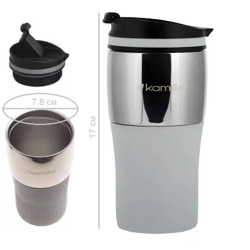Термокружка с силиконовой TPR-вставкой Kamille KM-2155 из нержавеющей стали 320 мл Стальной/Серый (150-84-2155) - фото 3 Термокружка с силиконовой TPR-вставкой Kamille KM-2155 из нержавеющей стали 320 мл Стальной/Серый (150-84-2155) - фото 3