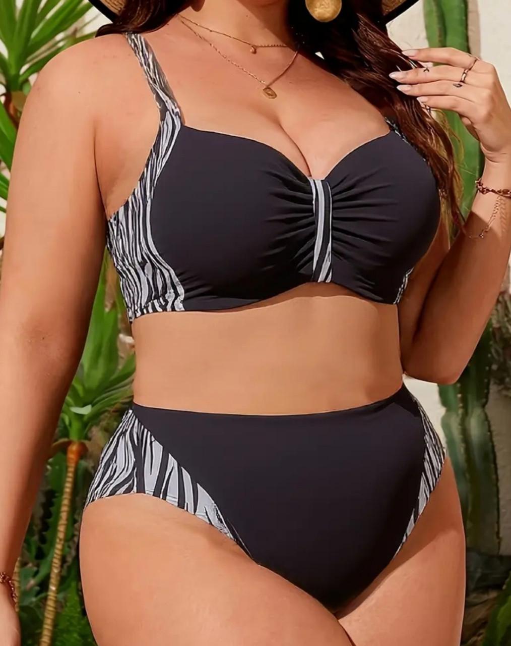 Купальник женский Раздельный большого размера 1XL Леопардовый/Черно-Черный (966627)