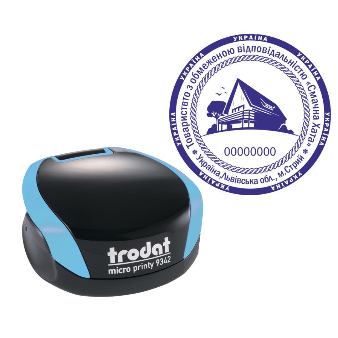 Печать ТОВ на карманном оснащении Trodat Micro Printy 9342 d 42 мм Бирюзовый (ООО20/9342/BZ)