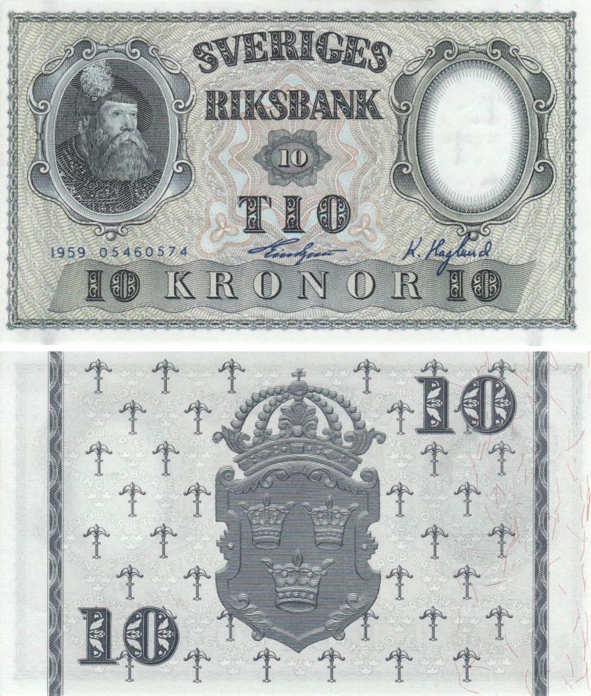 Колекційна банкнота Швеція 10 крон 1959 UNC P43g (Б09251)
