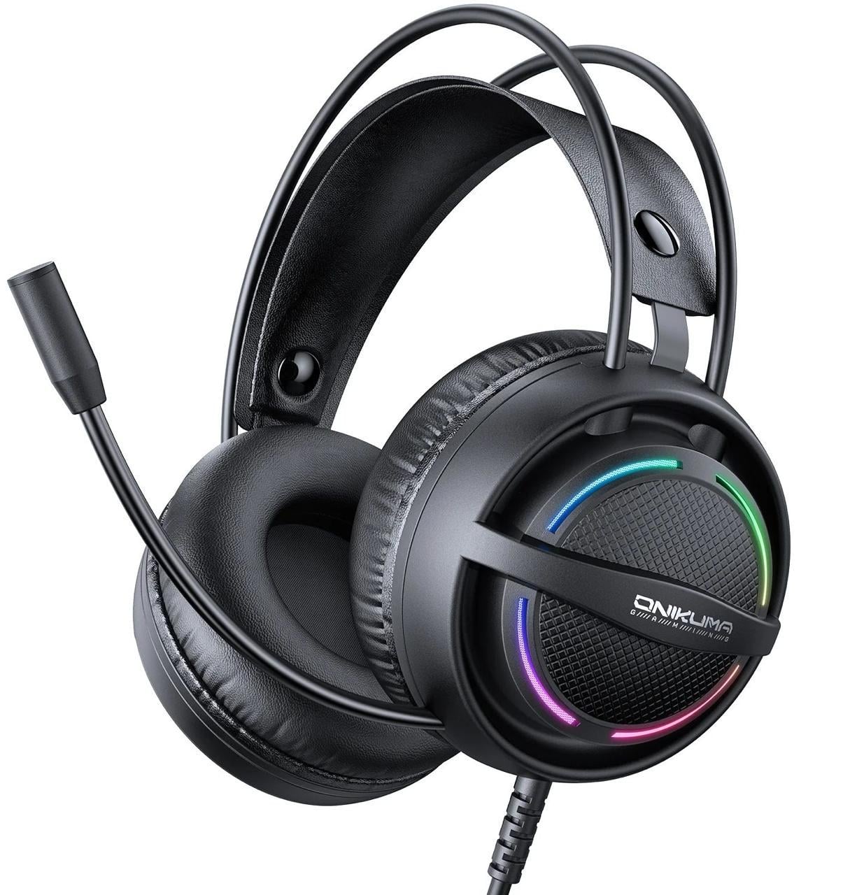 Наушники игровые проводные Onikuma X-88 компьютерные геймерские с шумоподавлением микрофоном и RGB подсветкой для ПК и телефона