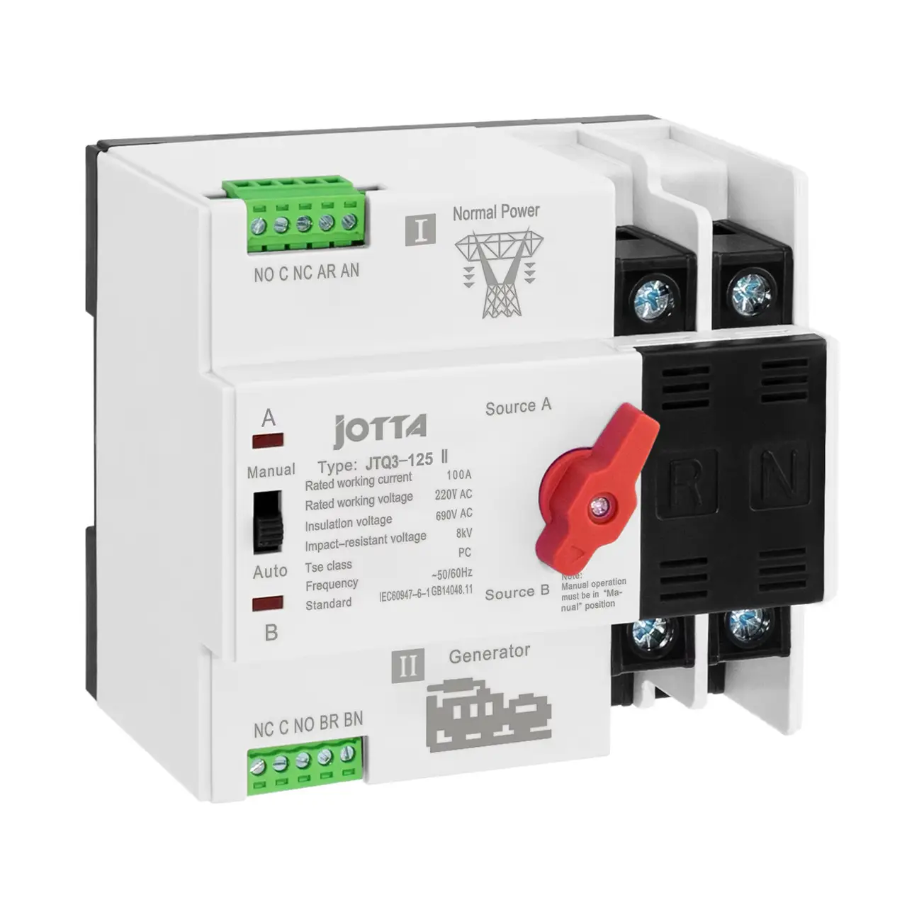 Переключатель автоматический на резервное питание АВР Jotta JTQ3-125 100A на Din-рейке 1 фаза